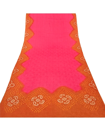 Sanskriti Vintage Dupatta Long Stole Blend Silk Pink Bandhani &amp; Woven Veil DC-47058-Pink &amp; Rusty Orange-Bandhani Work-Blend Silk-7