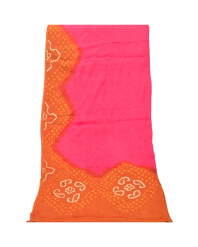 Sanskriti Vintage Dupatta Long Stole Blend Silk Pink Bandhani &amp; Woven Veil DC-47058-Pink &amp; Rusty Orange-Bandhani Work-Blend Silk-8