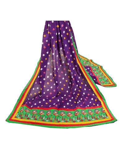 Sanskriti Vintage Dupatta Long Stole Pure Cotton Purple Handcrafted Bandhani DC-47163-Purple-Patch Work-Pure Cotton-2