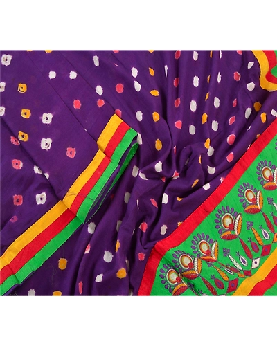 Sanskriti Vintage Dupatta Long Stole Pure Cotton Purple Handcrafted Bandhani DC-47163-Purple-Patch Work-Pure Cotton-3