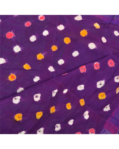 Sanskriti Vintage Dupatta Long Stole Pure Cotton Purple Handcrafted Bandhani DC-47163-Purple-Patch Work-Pure Cotton-4