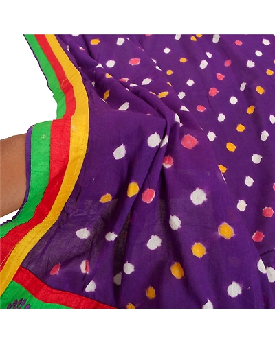 Sanskriti Vintage Dupatta Long Stole Pure Cotton Purple Handcrafted Bandhani DC-47163-Purple-Patch Work-Pure Cotton-5