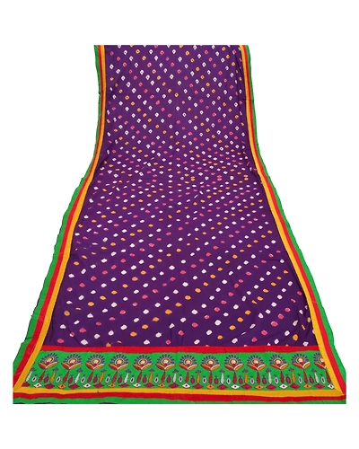 Sanskriti Vintage Dupatta Long Stole Pure Cotton Purple Handcrafted Bandhani DC-47163-Purple-Patch Work-Pure Cotton-7
