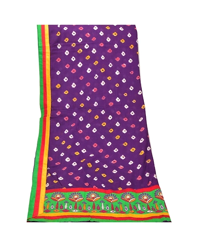 Sanskriti Vintage Dupatta Long Stole Pure Cotton Purple Handcrafted Bandhani DC-47163-Purple-Patch Work-Pure Cotton-8