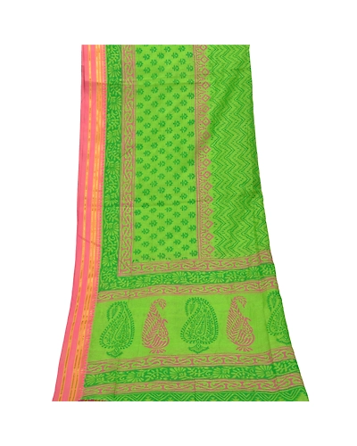 Sanskriti Vintage Dupatta Long Stole Chanderi Green Wrap Veil Printed Scarves DC-47232-Green-Printed Work-Chanderi-8