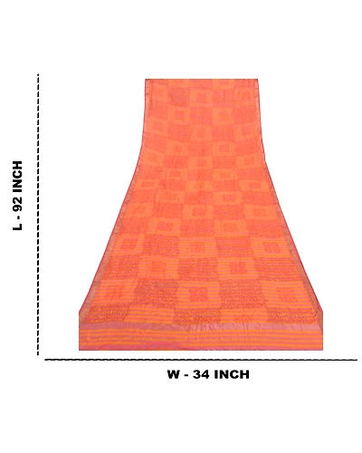 Sanskriti Vintage Dupatta Long Stole Pure Chanderi Silk Peach Printed Scarves DC-47237-Peach-Printed Work-Pure Chanderi Silk-1