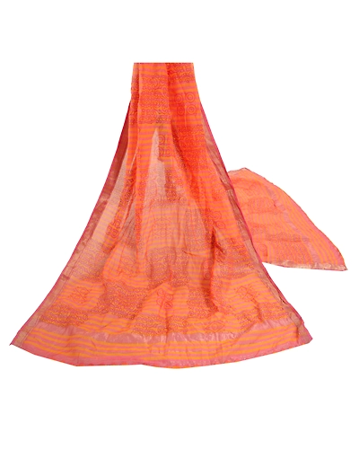 Sanskriti Vintage Dupatta Long Stole Pure Chanderi Silk Peach Printed Scarves DC-47237-Peach-Printed Work-Pure Chanderi Silk-2