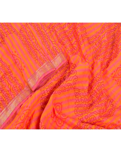 Sanskriti Vintage Dupatta Long Stole Pure Chanderi Silk Peach Printed Scarves DC-47237-Peach-Printed Work-Pure Chanderi Silk-3