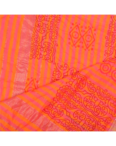 Sanskriti Vintage Dupatta Long Stole Pure Chanderi Silk Peach Printed Scarves DC-47237-Peach-Printed Work-Pure Chanderi Silk-4