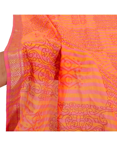 Sanskriti Vintage Dupatta Long Stole Pure Chanderi Silk Peach Printed Scarves DC-47237-Peach-Printed Work-Pure Chanderi Silk-5