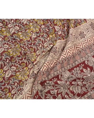 Sanskriti Vintage Dupatta Long Stole Pure Cotton Hand Crafted Kalamkari Hijab DC-47287-Brown &amp; Cream-Handmade Kalamkari Work-Pure Cotton-3