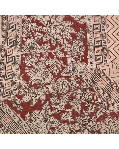 Sanskriti Vintage Dupatta Long Stole Pure Cotton Hand Crafted Kalamkari Hijab DC-47287-Brown &amp; Cream-Handmade Kalamkari Work-Pure Cotton-4