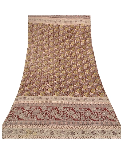 Sanskriti Vintage Dupatta Long Stole Pure Cotton Hand Crafted Kalamkari Hijab DC-47287-Brown &amp; Cream-Handmade Kalamkari Work-Pure Cotton-7