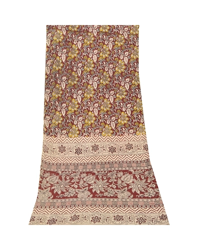 Sanskriti Vintage Dupatta Long Stole Pure Cotton Hand Crafted Kalamkari Hijab DC-47287-Brown &amp; Cream-Handmade Kalamkari Work-Pure Cotton-8