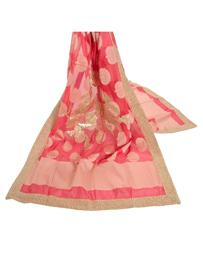 Sanskriti Vintage Dupatta Long Stole Art Silk Peach Embroidered Gota Work Veil DC-47319-Shade Of Peach-Gota Work-Art (Artificial) Silk-2