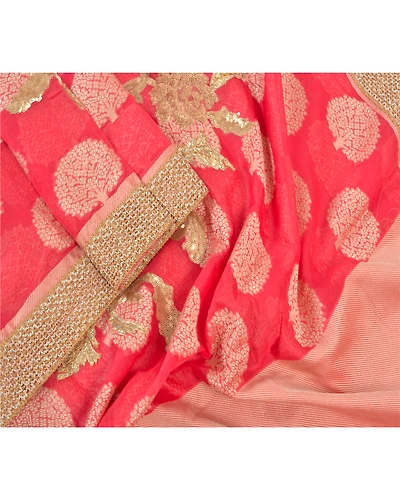 Sanskriti Vintage Dupatta Long Stole Art Silk Peach Embroidered Gota Work Veil DC-47319-Shade Of Peach-Gota Work-Art (Artificial) Silk-3