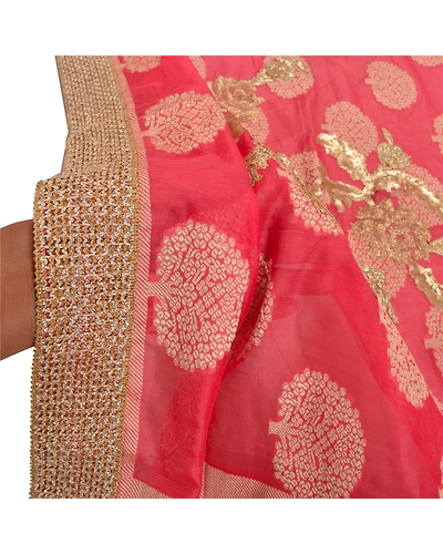 Sanskriti Vintage Dupatta Long Stole Art Silk Peach Embroidered Gota Work Veil DC-47319-Shade Of Peach-Gota Work-Art (Artificial) Silk-5