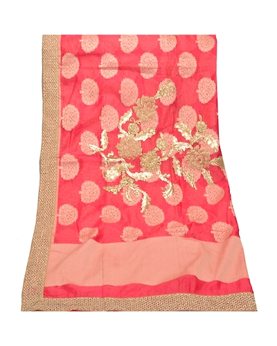 Sanskriti Vintage Dupatta Long Stole Art Silk Peach Embroidered Gota Work Veil DC-47319-Shade Of Peach-Gota Work-Art (Artificial) Silk-8