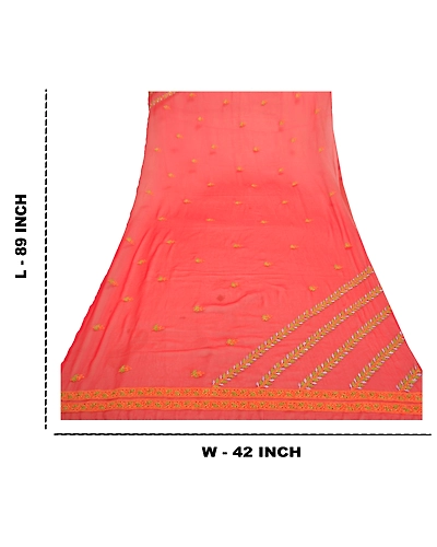 Sanskriti Vintage Dupatta Long Stole Georgette Red Hand Embroidered Chikankari DC-47418-Red-Thread Work-Georgette-1