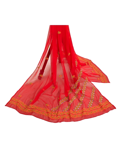 Sanskriti Vintage Dupatta Long Stole Georgette Red Hand Embroidered Chikankari DC-47418-Red-Thread Work-Georgette-2