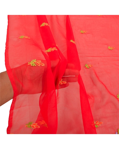 Sanskriti Vintage Dupatta Long Stole Georgette Red Hand Embroidered Chikankari DC-47418-Red-Thread Work-Georgette-5