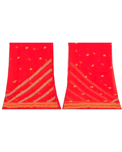 Sanskriti Vintage Dupatta Long Stole Georgette Red Hand Embroidered Chikankari DC-47418-Red-Thread Work-Georgette-6