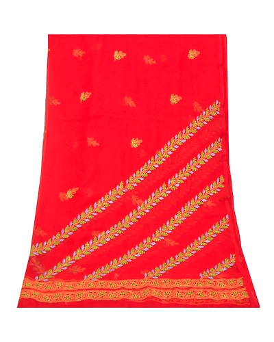 Sanskriti Vintage Dupatta Long Stole Georgette Red Hand Embroidered Chikankari DC-47418-Red-Thread Work-Georgette-9