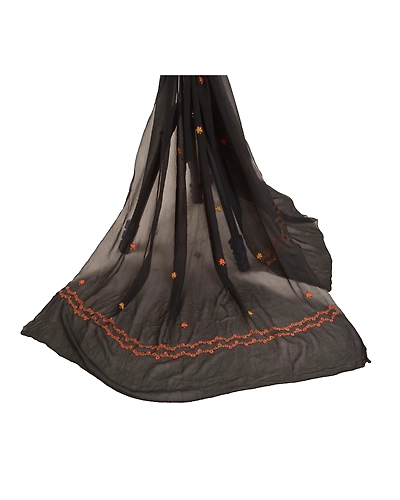 Sanskriti Vintage Dupatta Long Stole Georgette Black Hand Embroidered Suzani DC-47442-Black-Thread Work-Georgette-2