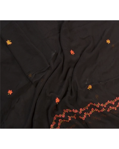 Sanskriti Vintage Dupatta Long Stole Georgette Black Hand Embroidered Suzani DC-47442-Black-Thread Work-Georgette-3