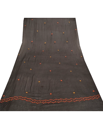 Sanskriti Vintage Dupatta Long Stole Georgette Black Hand Embroidered Suzani DC-47442-Black-Thread Work-Georgette-7