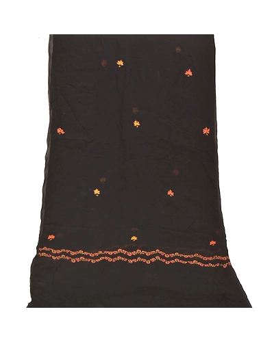 Sanskriti Vintage Dupatta Long Stole Georgette Black Hand Embroidered Suzani DC-47442-Black-Thread Work-Georgette-8
