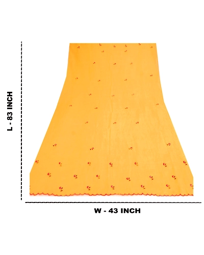 Sanskriti Vintage Dupatta Long Stole Cotton Yellow Hijab Hand Embroidered Scarves DC-47480-Yellow-Thread Work-Cotton-1