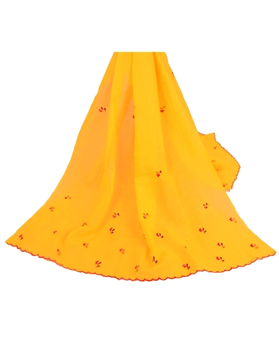 Sanskriti Vintage Dupatta Long Stole Cotton Yellow Hijab Hand Embroidered Scarves DC-47480-Yellow-Thread Work-Cotton-2