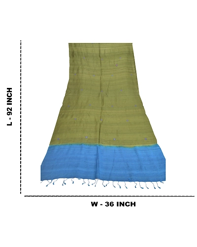 Sanskriti Vintage Dupatta Long Stole Art Silk Green Hand Embroidered Wrap Hijab DC-47513-Blue &amp; Green-Thread Work-Art (Artificial) Silk-1