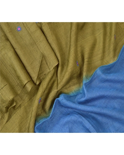 Sanskriti Vintage Dupatta Long Stole Art Silk Green Hand Embroidered Wrap Hijab DC-47513-Blue &amp; Green-Thread Work-Art (Artificial) Silk-3