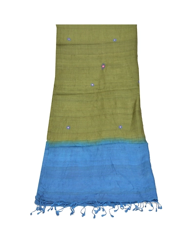 Sanskriti Vintage Dupatta Long Stole Art Silk Green Hand Embroidered Wrap Hijab DC-47513-Blue &amp; Green-Thread Work-Art (Artificial) Silk-8