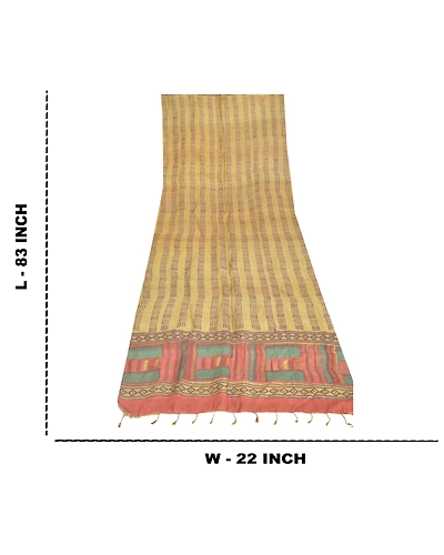 Sanskriti Vintage Dupatta Long Stole Pure Silk Cream Veil Printed Wrap Hijab DC-47533-Cream-Printed Work-Pure Silk-1