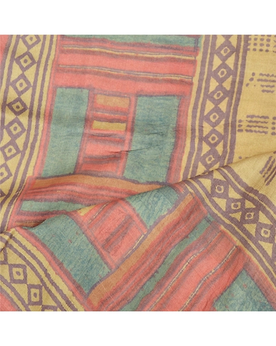 Sanskriti Vintage Dupatta Long Stole Pure Silk Cream Veil Printed Wrap Hijab DC-47533-Cream-Printed Work-Pure Silk-4