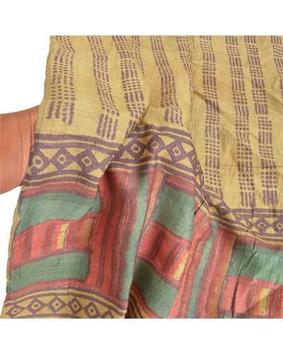 Sanskriti Vintage Dupatta Long Stole Pure Silk Cream Veil Printed Wrap Hijab DC-47533-Cream-Printed Work-Pure Silk-5