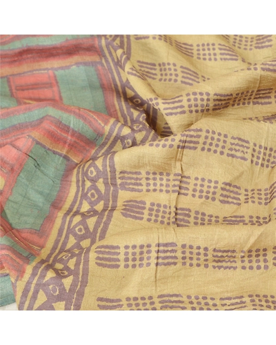 Sanskriti Vintage Dupatta Long Stole Pure Silk Cream Veil Printed Wrap Hijab DC-47533-Cream-Printed Work-Pure Silk-6