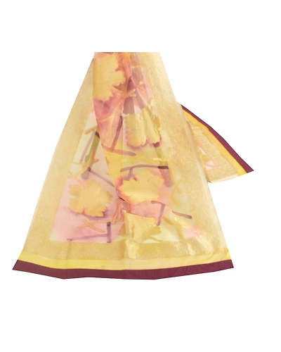 Sanskriti Vintage Dupatta Long Stole Chanderi Cream Veil Woven Wrap Scarves DC-47536-Shade Of Cream &amp; Purple-Woven Work-Chanderi-2