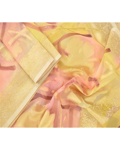 Sanskriti Vintage Dupatta Long Stole Chanderi Cream Veil Woven Wrap Scarves DC-47536-Shade Of Cream &amp; Purple-Woven Work-Chanderi-3