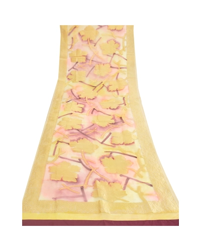 Sanskriti Vintage Dupatta Long Stole Chanderi Cream Veil Woven Wrap Scarves DC-47536-Shade Of Cream &amp; Purple-Woven Work-Chanderi-7