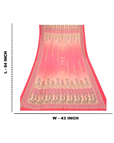 Sanskriti Vintage Dupatta Long Stole Art Silk Peach Printed Floral Scarves DC-47574-Peach &amp; Cream-Printed Work-Art (Artificial) Silk-1