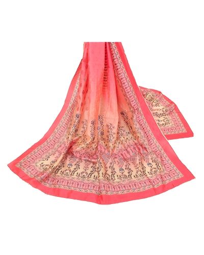 Sanskriti Vintage Dupatta Long Stole Art Silk Peach Printed Floral Scarves DC-47574-Peach &amp; Cream-Printed Work-Art (Artificial) Silk-2