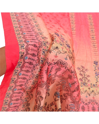 Sanskriti Vintage Dupatta Long Stole Art Silk Peach Printed Floral Scarves DC-47574-Peach &amp; Cream-Printed Work-Art (Artificial) Silk-5