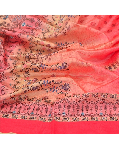 Sanskriti Vintage Dupatta Long Stole Art Silk Peach Printed Floral Scarves DC-47574-Peach &amp; Cream-Printed Work-Art (Artificial) Silk-6