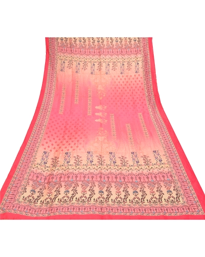 Sanskriti Vintage Dupatta Long Stole Art Silk Peach Printed Floral Scarves DC-47574-Peach &amp; Cream-Printed Work-Art (Artificial) Silk-7