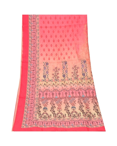 Sanskriti Vintage Dupatta Long Stole Art Silk Peach Printed Floral Scarves DC-47574-Peach &amp; Cream-Printed Work-Art (Artificial) Silk-8