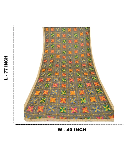 Sanskriti Vintage Dupatta Long Stole Chiffon Black Embroidered Bagh Phulkari DC-47596-Black-Thread Work-Chiffon-1